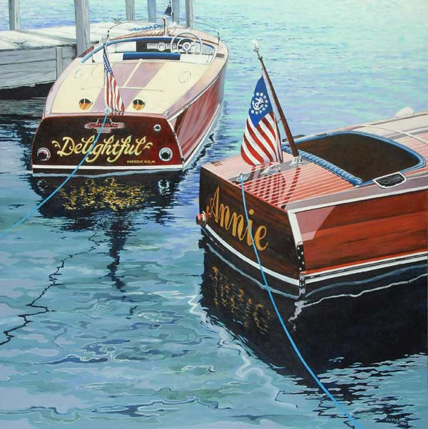 painting of two boats; one call Delightful and the other called Annie