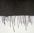 painting of a stand of small trees or bushes in the snow